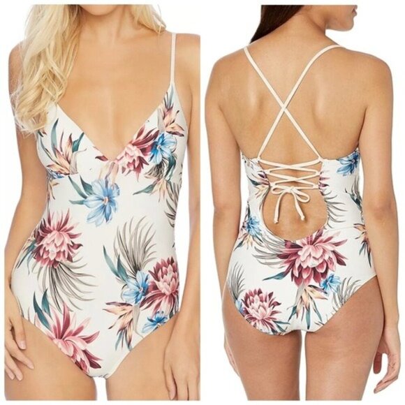 Splendid Crisscross One-Piece Swimsuit Off Tropic Cream Size M | Chic Resortwear - Picture 1 of 8